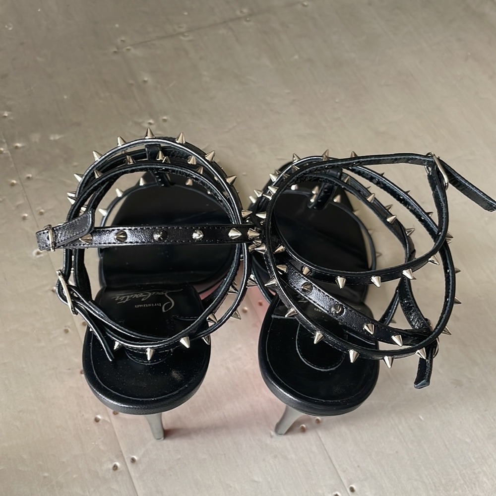 Christian louboutin bombina spike black stiletto sandal 100mm sz 37.5 - Picture 7 of 11